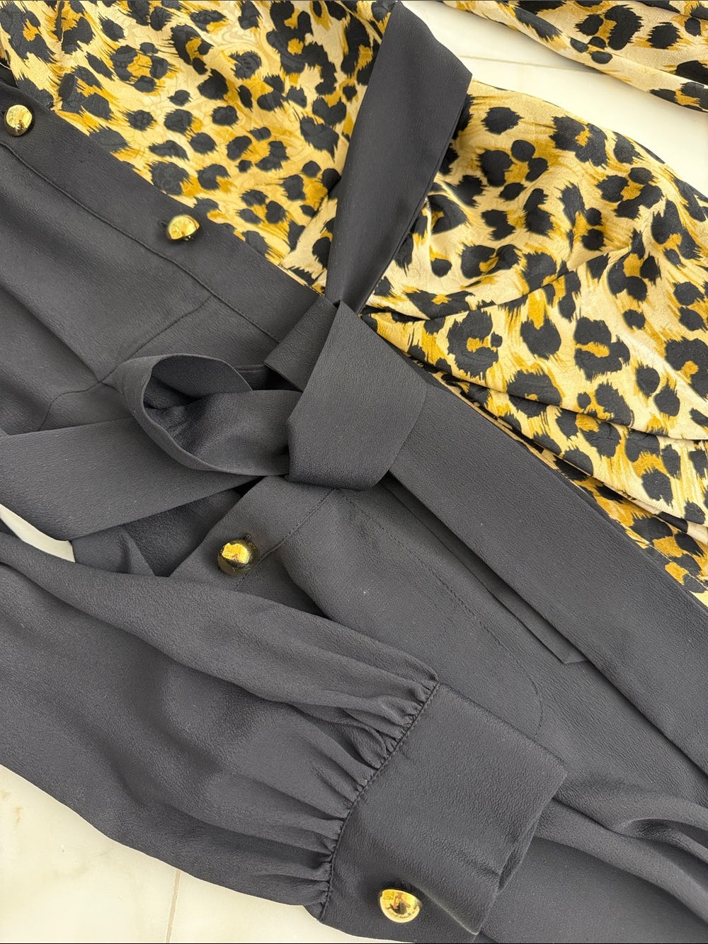 Moschino Black & Leopard-Print Contrast Trench Coat - Picture 4 of 6